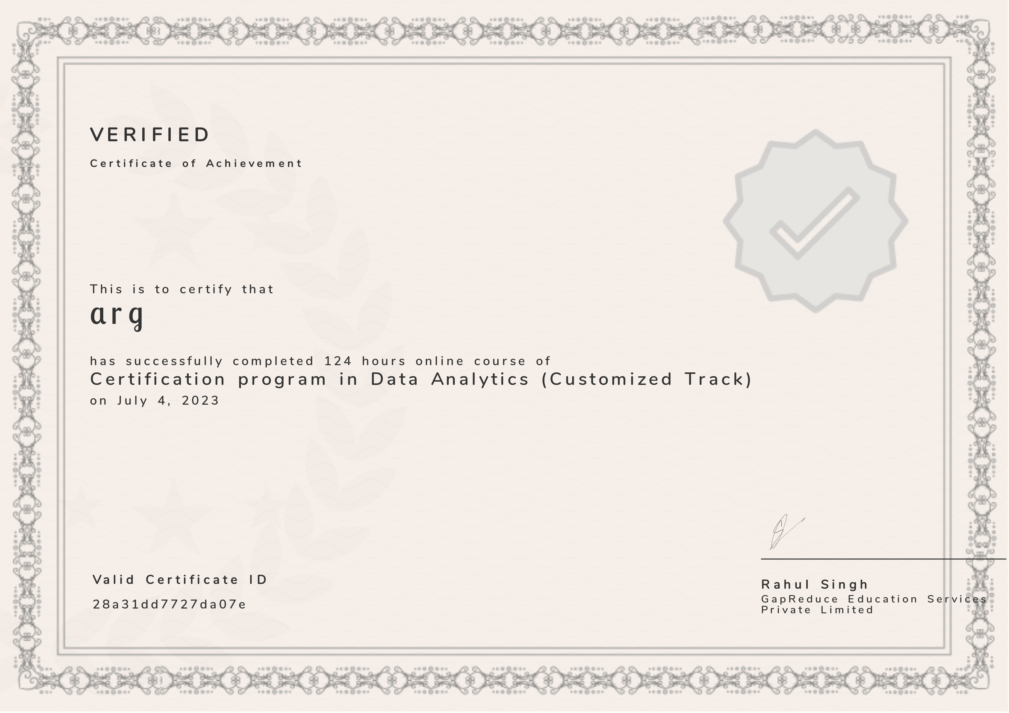 Certification program in Data Analytics (Customized Track)